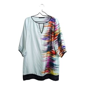 Zara Mint Green Multicolor Striped Dress Loose Fit Lightweight Long Sleeve M